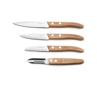 LOU LAGUIOLE - Set de 4 couteaux de petite coutellerie - Eplucheur, Bec d'oiseau, Couteaux d'office - Acier inoxydable 13 C, Finition Satinée- Bois clair