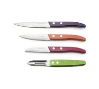 Lou Laguiole - Set de 4 couteaux de petite coutellerie - Forest - Eplucheur, Bec d'oiseau, Couteaux d'office - Acier inoxydable 13 C, Finition Satinée - Bois teinté