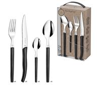 Lou Laguiole Sky Service 24 Couverts en Acier INOX pour 6 Personnes, Noir | Valisette 24 couverts de table pour 6 personnes, Acier inoxydable 18/0, Finition Brillante, Compatible lave-vaisselle