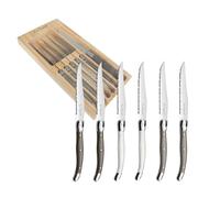 Lou laguiole Tradition - Coffret 6 couteaux steak Mixés, Poivre, Taupe, Gris Clair