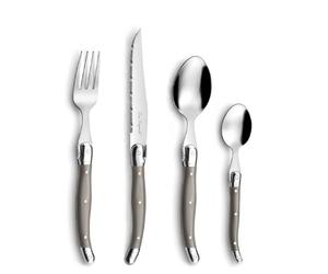LOU LAGUIOLE Tradition Ménagère 24 couverts en Inox Pour 6 personnes, Taupe | Valisette avec 24 couverts de table pour 6 personnes, Acier inoxydable 18/0, Finition Brillante, Compatible lave-vaisselle