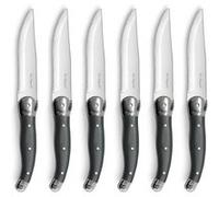 Lou Laguiole - Set de 6 couteaux steak - Tradition XL - Acier inoxydable 18/0, Finition Brillante - Longueur 240 mm - Lame 115 mm - Gris