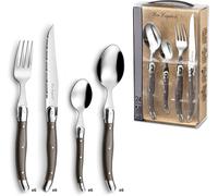 Lou Laguiole - Valisette Avec 24 Couverts De Table Pour 6 Personnes - Tradition - Acier Inoxydable 18/0,Finition Brillante - Gris Poivre