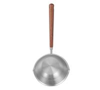 Louche à Soupe à Long Manche Double Bec Verseur, en Inox | Acier Inoxydable et Bois, Design Incliné, pour Pots Profonds, Liquides Chauds, la Cuisine Maison