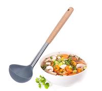 louche à soupe antiadhésive douce,Louche de cuisson en silicone, manche en bois doux et sûr, résistant aux rayures, cuillère de cuisine et de service pour soupe, chili, sauce, soupe louche ladel