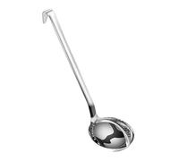 Louche à soupe en acier inoxydable 304 avec crochet de suspension, long | Passoire en maille fine avec poignée ergonomique pour cuisiner et servir, trous de suspension, rangement et nettoyage faciles