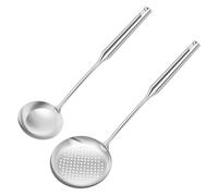 Louche à soupe et écumoire en acier inoxydable avec long manche creux, passe au lave-vaisselle, facile à nettoyer, idéale pour la soupe, le ragoût, le bouillon et la sauce