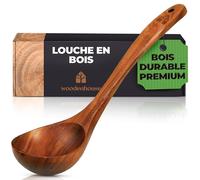 Louche en Bois de Teck 31.5cm - Bec Verseur & Crochet sur le Manche | Reste en place sur la casserole; naturelle, antiadhésive et durable, idéale pour servir soupes, sauces et ragoûts