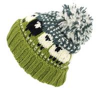 LOUDelephant Bonnet à pompon en laine - Mouton, Vert, taille unique