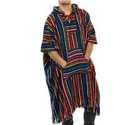 LOUDelephant Coton Brossé Long Poncho Capuche - Bleu et Rouge, One Size