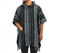 LOUDelephant Poncho à capuche 100% coton tissé Gheri Style mexicain - Noir - Taille unique