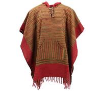 LOUDelephant Poncho Tibet à capuche en laine acrylique douce, végétalien, chaud, confortable, Coucher de soleil et rouge, taille unique