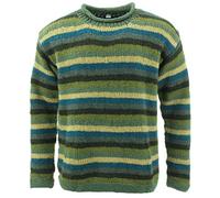 LOUDelephant Pull tricoté en laine épaisse avec motif rayures arc-en-ciel rétro 100 % ample surdimensionné chaud, Rayé vert/bleu, S