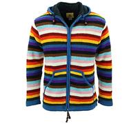 LOUDelephant Veste à capuche en laine tricotée à la main - Unisexe - Chaud - Doublure d'hiver - Pour homme et femme - S-3XL, Stripe Progress Rainbow, L