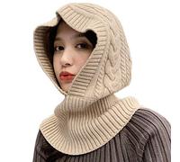 LoudSung Bonnet écharpe une pièce pull à capuche tricoté cercle hiver épais bonnet pour femme, beige, M