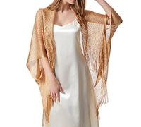 LoudSung Cardigan d'été transparent ouvert sur le devant, châle de plage fin et doux à pompons creux pour femmes et filles, doré, 46