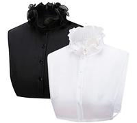 LoudSung Col Faux Détachable Demi-Chemise à Cols Faux Cravate Élégante Douce pour Femmes Filles, Blanc et noir., 16