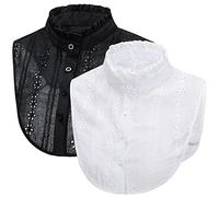 LoudSung Demi-chemise détachable faux col en dentelle florale élégante pour femmes et filles, Support blanc et noir, 48, 46