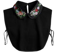 LoudSung Faux col amovible demi-chemise chemisier faux col brodé nœud papillon design élégant pour femmes filles, Double couche - Noir, 16