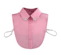 LoudSung Faux col amovible demi-chemise chemisier faux col élégant diamant couleur pure pour femmes filles, rose, 16