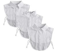 LoudSung Faux col amovible demi-chemise chemisier faux col en coton design élégant pour femmes filles ensemble 3 pièces, Ensemble blanc, 48