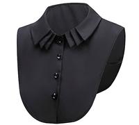 LoudSung Faux col amovible demi-chemise chemisier faux col multi-couches col plissé haut élégant pour femmes filles, noir, 48
