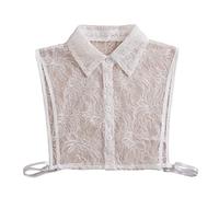 LoudSung Faux col amovible Demi-chemise col en dentelle ajourée élégante pour femmes et filles, blanc, 48