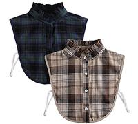LoudSung Faux Col Blouse Amovible Faux Col Demi Chemises Col Plaid Conçu Coton Top Élégant pour Femmes 2 PCS