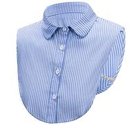 LoudSung Faux col détachable Demi-chemise chemisier faux col rayé design élégant pour femmes filles, Bleu rond., 48