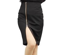 LoudSung Jupes crayon Dressy Casual Slim Fit Business Bureau Fermeture éclair Split Jupes Fourchette à l'avant pour femmes et filles, Noir , L
