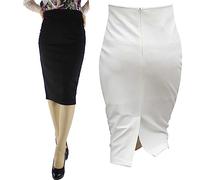 LoudSung Jupes Dressy Casual Slim Fit Business Bureau Crayon Jupes Fork In The Back pour femmes et filles, Blanc., M