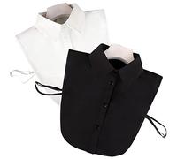 LoudSung Lot de 2 demi-chemise, chemisier et faux col amovible, couleur pure élégante, pour femmes et filles, blanc/noir, 44