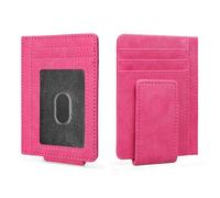 LOUEBICA Portefeuille fin en cuir avec fermeture magnétique pour homme - Blocage RFID - Poche avant minimaliste - Pince à billets - Porte-cartes de crédit, rose rouge, Moderne