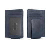 LOUEBICA Portefeuille fin en cuir avec fermeture magnétique pour homme - Blocage RFID - Poche avant minimaliste - Pince à billets - Porte-cartes de crédit, bleu lac, Classique