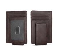 LOUEBICA Portefeuille fin en cuir avec fermeture magnétique pour homme - Blocage RFID - Poche avant minimaliste - Pince à billets - Porte-cartes de crédit, marron foncé, Classique