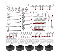 Loufy Assortiment de 114 panneaux perforés avec crochets en métal, bacs à plaques perforées, serrures pour organiser les outils de système de rangement, durables