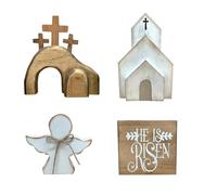 Loufy Avant Pâques, emballage du plateau Jésus, logo Jésus, scène en bois, logo Jésus, décoration de plateau, ferme, croix rouillée