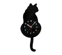 Loufy BlackCat Horloge murale à pendule, horloge chat avec queue mobile, horloge murale fantaisiste et amusante, 42 x 18 x 3 cm, noir