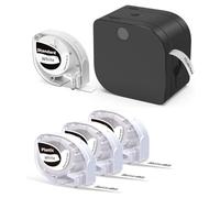 Loufy Étiqueteuse P12 avec lot de 4 rubans d'étiquettes noirs sur couleur, imprimante d'étiquettes Bluetooth prend en charge plusieurs étiquettes de matériaux, facile à installer