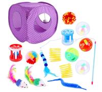 Loufy Lot de 15 jouets interactifs pour chat - En polyester, plastique, métal - Pour intérieur - Tunnel pliable - Jouet interactif en plumes B