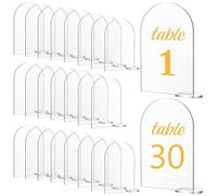 Loufy Lot de 30 étiquettes de table en acrylique transparent avec support, feuille bombée vierge, numéros de table pour mariage, réception, événement, fête