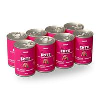 LOUIE Lot de 8 boîtes de 400 g de nourriture humide pour chien au canard et canneberges - Nourriture complète avec 95 % de viande de canard, source naturelle de calcium et de phosphore, sans