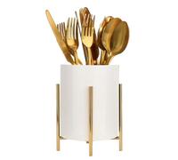 LOUIE SILNA Porte-couverts, organiseur de couverts pour cuisine et salle à manger, céramique blanche avec support en métal (15 x 10 cm)