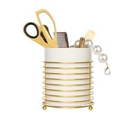LOUIE SILNA Porte-stylos de bureau, support de rangement de bureau rond en céramique, porte-brosses à maquillage, fournitures de bureau, fournitures scolaires, articles ménagers (blanc et or).