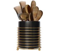 LOUIE SILNA Support pour ustensiles de cuisine pour comptoir, porte-couverts en céramique avec support annulaire, rangement pour accessoires de cuisine (Noir)