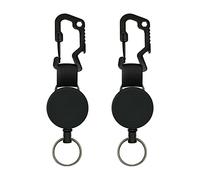 LOUIKAY 2 Pcs Porte-Clés Rétractable, Porte-Badge 60CM avec Fil D’acier Mousqueton Clip Multifonctionnel avec Tire-Bouchon et Clé de Vis Hexagonale, Noir