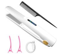LOUIKAY Lisseur Cheveux Sans Fil, 2 in 1 Fer à Lisser et Boucleur Rechargeable avec Céramique Professionnel, Mini Lisseur Chaleur Rapide 3 Température Réglables Lisseur Portable Anti-brûlure (Blanc)