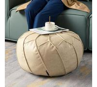 Louis Donné Housse de pouf non rembourrée ronde faite à la main en similicuir imperméable pour salon, chambre d'enfant ou chambre à coucher (blanc cassé)