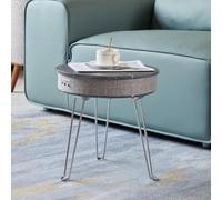 Louis Donné Table basse de fête avec haut-parleur de 10 W, haut-parleur BT 5.0, 2 haut-parleurs, pieds en acier inoxydable imperméables, veilleuse à capteur, chargement sans fil, WiFi, pliable (gris)