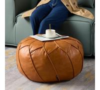 Louis Donné Unstuffed Housse de pouf - Tabouret rond avec rangement - En cuir synthétique imperméable - Pour salon, chambre à coucher, chambre d'enfant - Orange